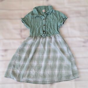 Girls Wonder Nation Short Sleeve Button Green Plaid White Dress Button Size 7/8